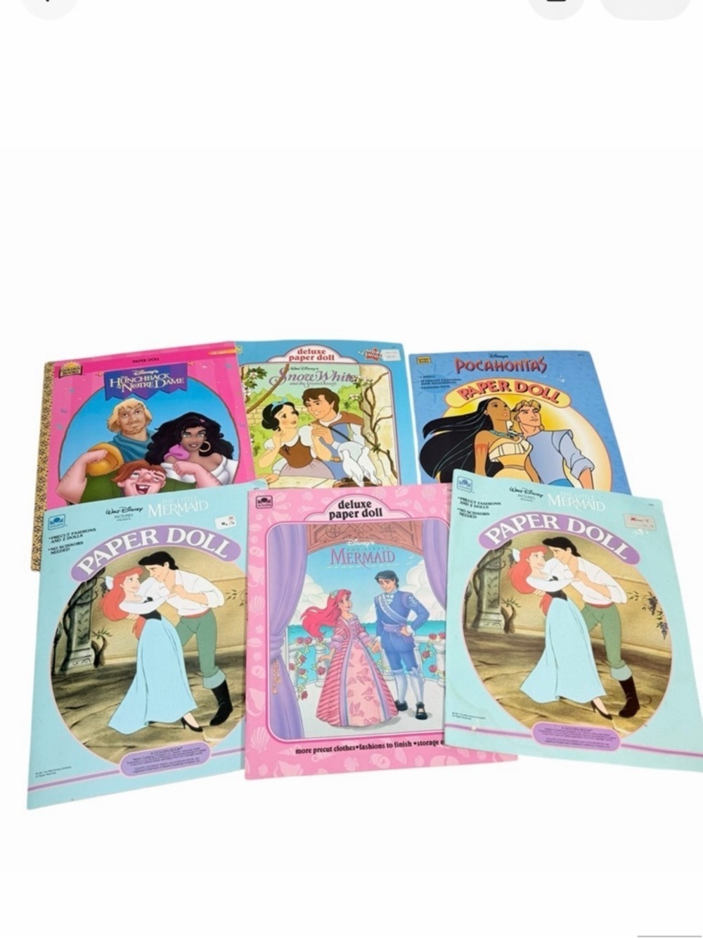 6 Golden Book Disney Movie PaperDolls: Snow White/Pocahontas/Mermaid+ Complete